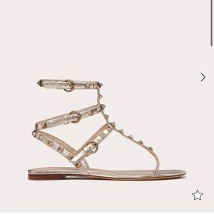 VALENTINO Rockstud Metallic Flat Flip-Flop Sandal Size 36